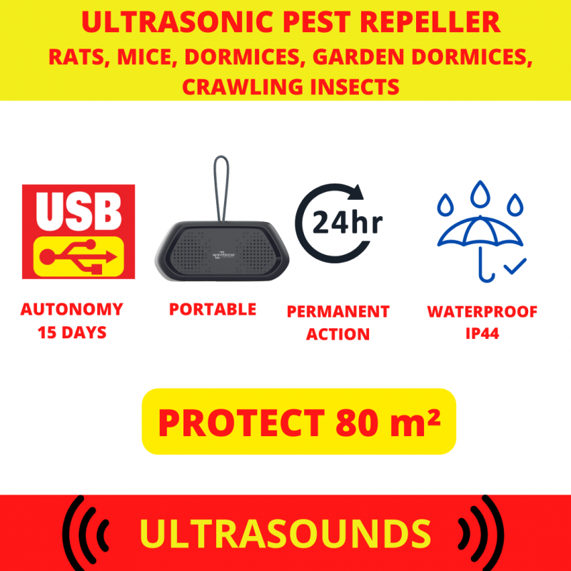 Weitech Ratten- und Mäuseabwehr mit Ultraschall - Mäuse Vertreiber Ratte  WK0344